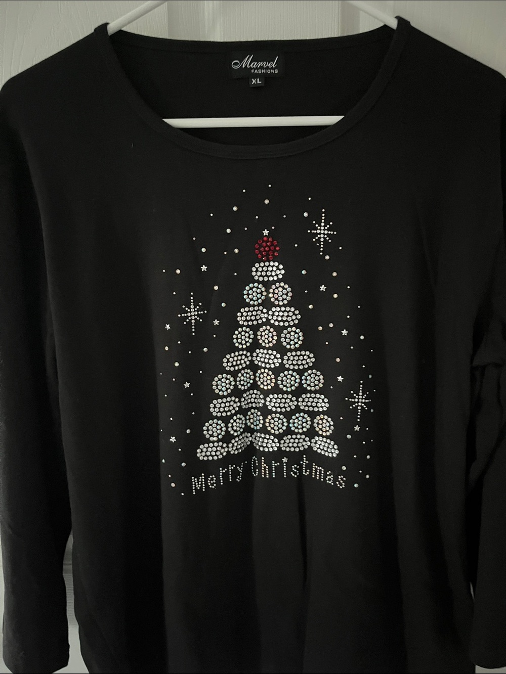 Marvel Black Women's 'Merry Christmas' Rhinestone Tree Top Sz XL
